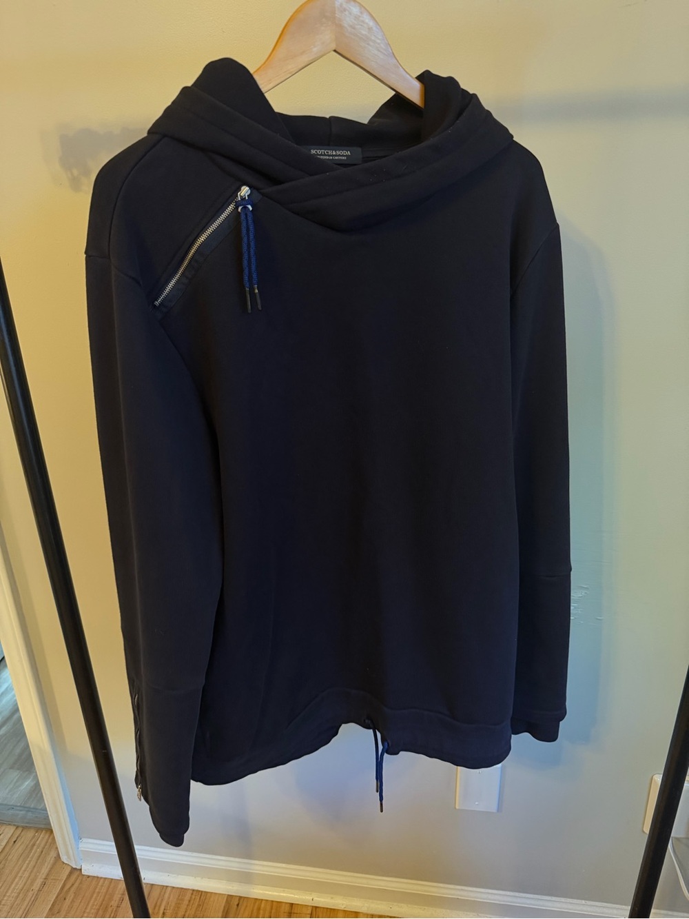Scotch & Soda Navy Hooded Shirt Jacket with Zip Accent
